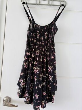 Stitch & pine small Black Floral Smocked romper pink purple green